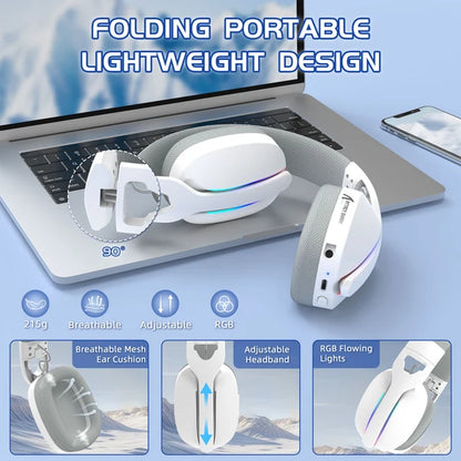 ATTACK SHARK L90 Foldable RGB Ultra-Light Tri-Mode Gaming Headset - WHITE