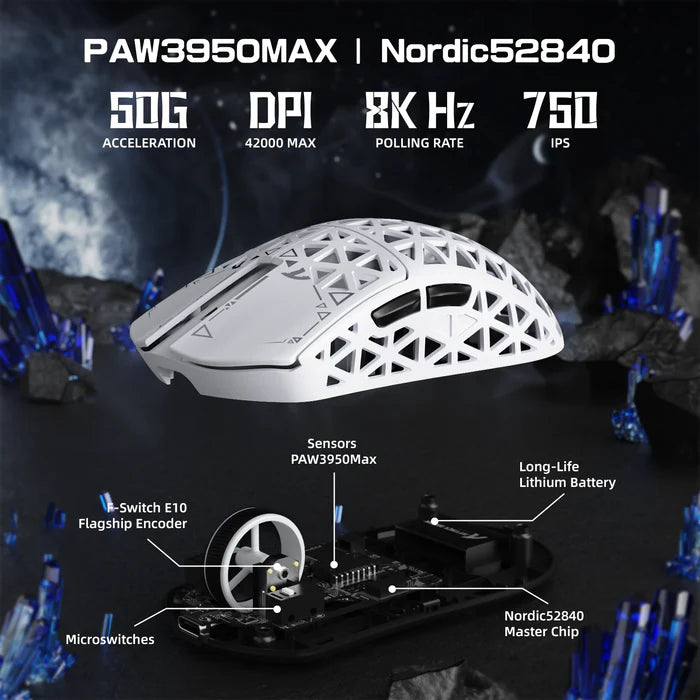 ATTACK SHARK R5 ULTRA Carbon Fiber Wireless 8K PAW3950MAX Gaming Mouse - White
