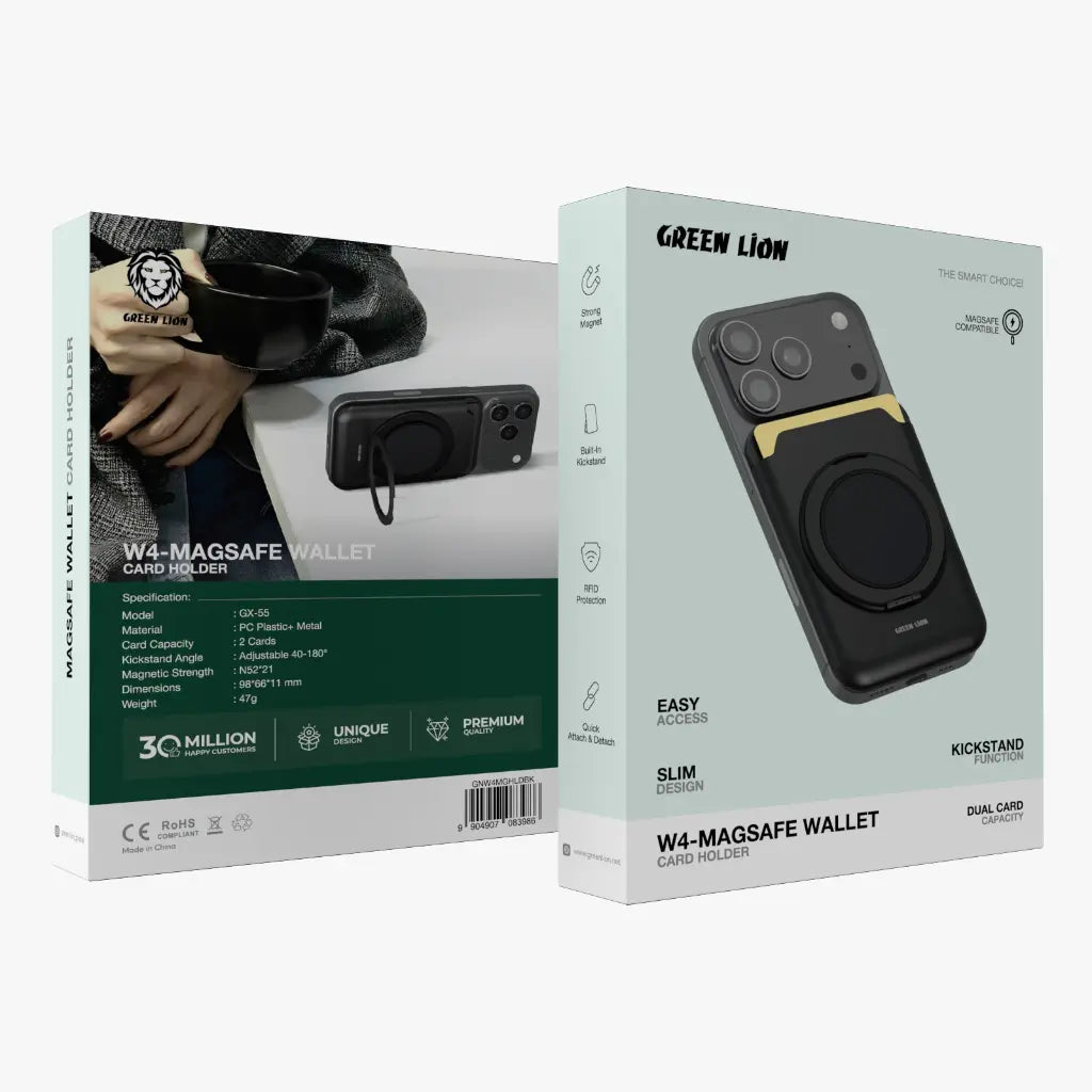 Green Lion W4-Magsafe Wallet Card Holder - Black
