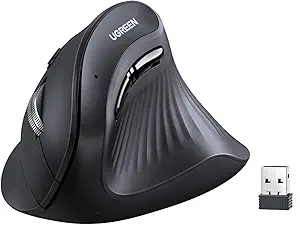 UGREEN Vertical Mouse Wireless (Bluetooth 5.0+2.4G) Ergonomic Mouse with 5 Buttons, 1000/1600/2000/4000 DPI, Prevention of Mouse Arm, Vertical Mouse Compatible with PC/Laptop/Tablet, Black|MU008-25444