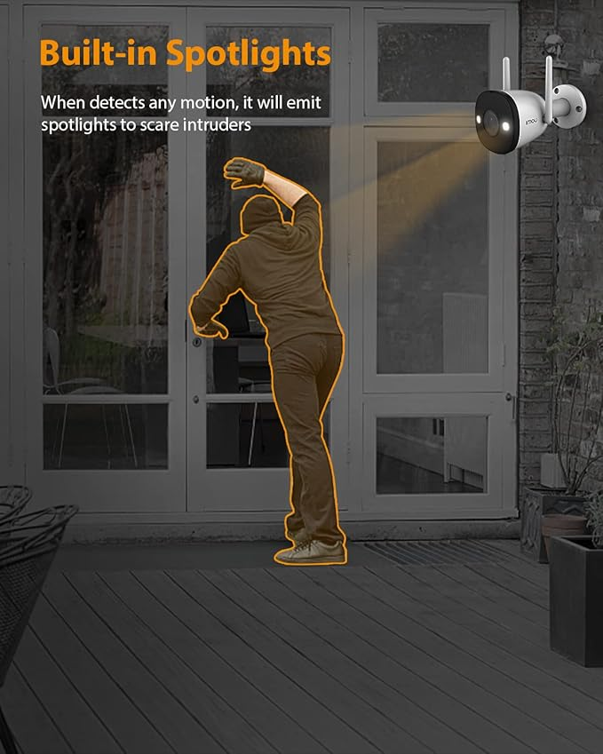 Imou 5MP High Definition Outdoor Security Bullet CCTV Camera, Color Night Vision, Human Detection, Up to 512GB SD Card, IP67, Spotlight, Audio Recording, WiFi & Ethernet Connection, Alexa Enabled, IPC-K3DP-5H0WF