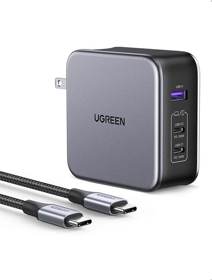 UGREEN 140W USB C Charger Nexode 3-Port Foldable GaN Fast Laptop Wall Charger  (with 240W Cable)