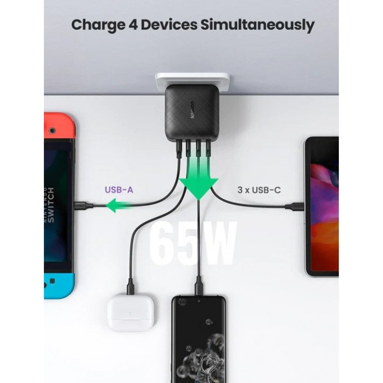 UGreen 4 PORTS USB-A+3*USB-C Charger | CD224 - 70774