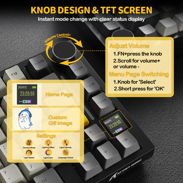 ATTACK SHARK X820Ultra RGB Tri-mode  Mechanical Keyboard - WHITE CONTOUR