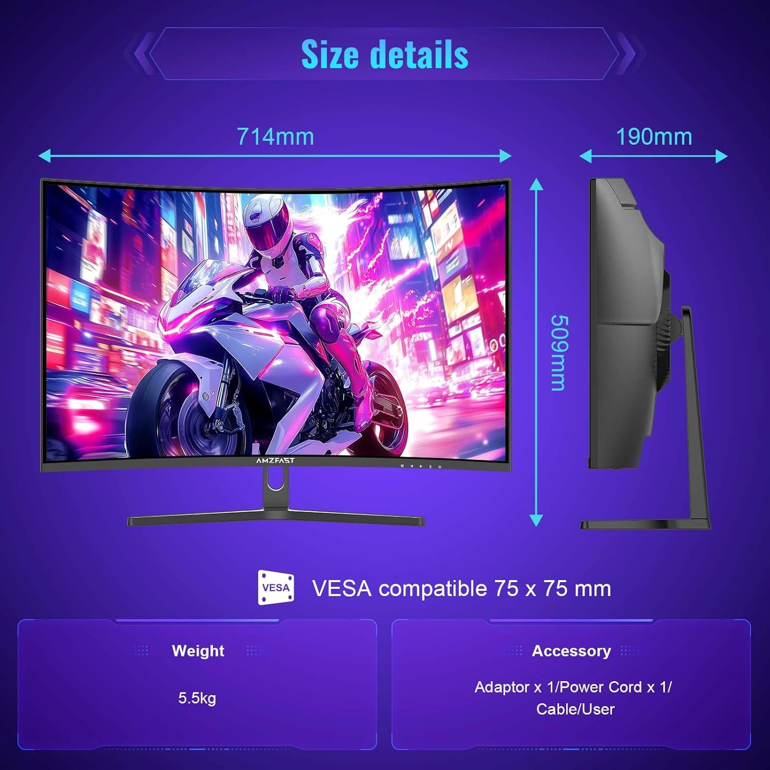 AMAZON AMZG32C3Q 32″ CURVED GAMING MONITOR QHD 180HZ