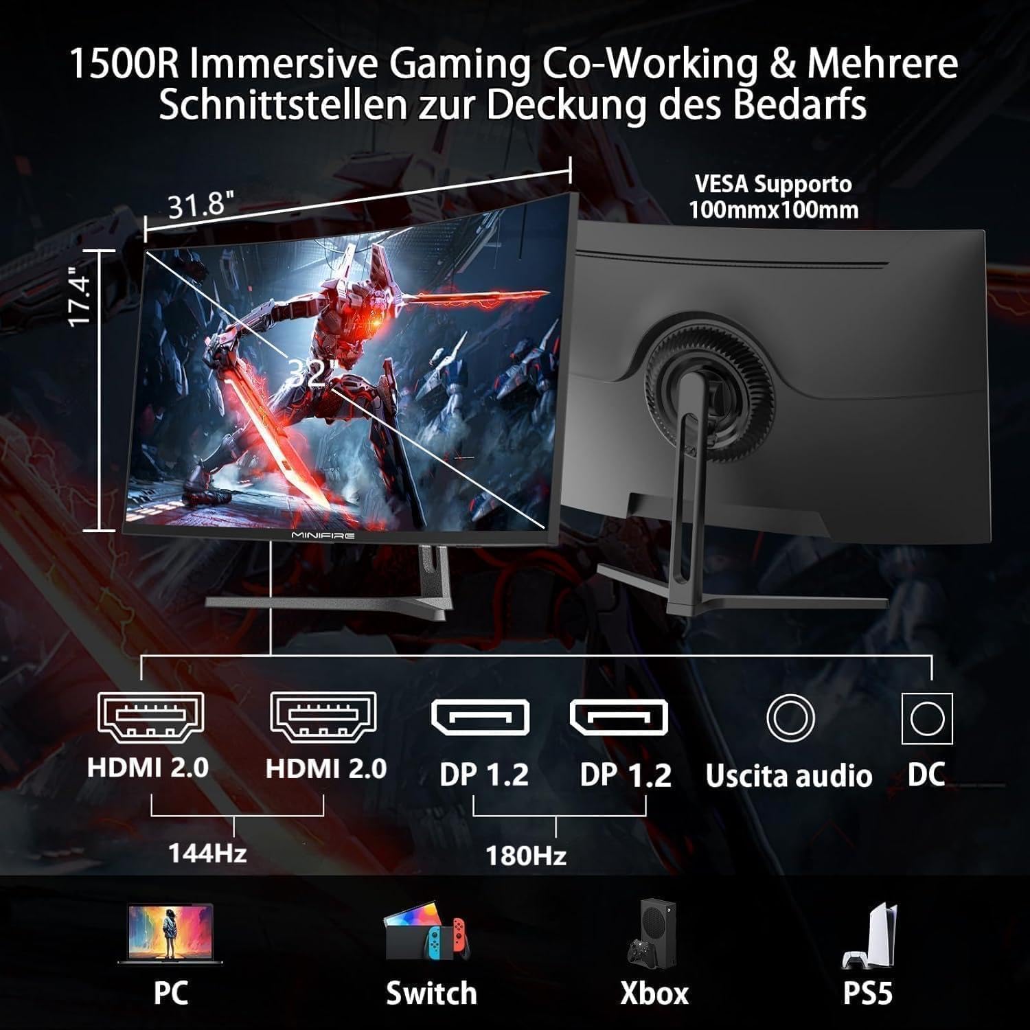 MINIFIRE MFG32C3Q GAMING MONITOR CURVED 32″
