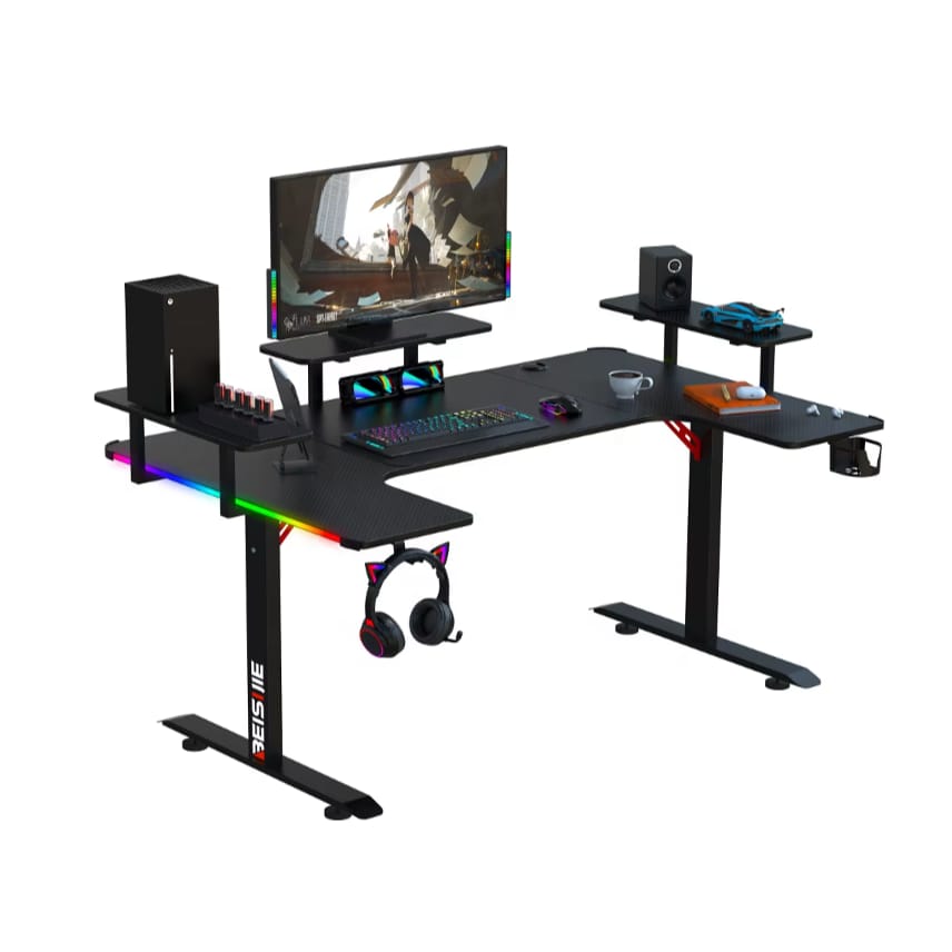U8  U-Shaped RGB fixed  Gaming Desk with Cup & Headset Holder 160cm - Black