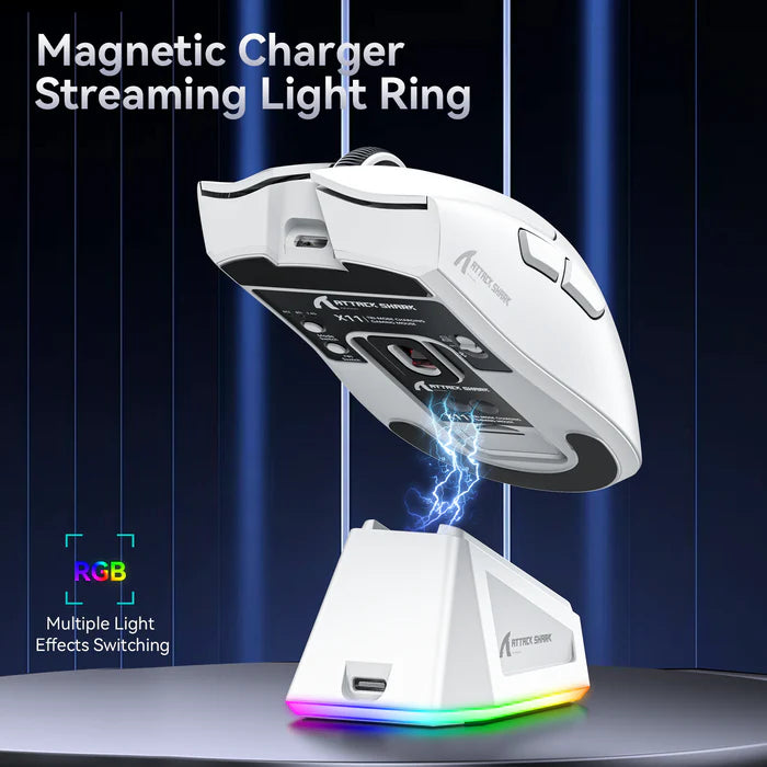 ATTACK SHARK X11 Wireless Gaming Mouse with Charging Dock - White