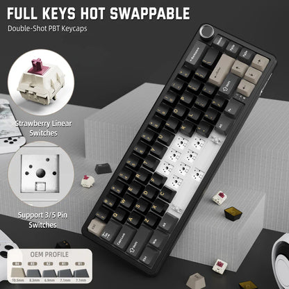 Attack Shark X66 Mechanical Keyboard – 66 Keys, Tri-Mode Wireless, Strawberry Switches, RGB, Gasket Mount, Hot-Swappable, PBT Keycaps, Star Black