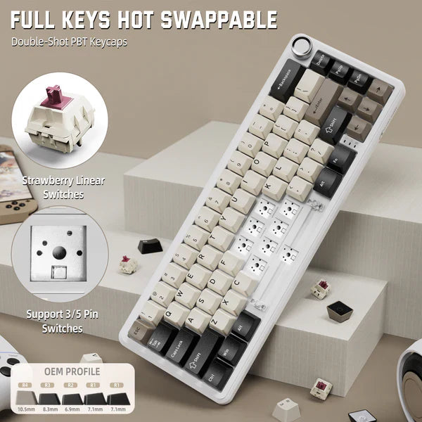 ATTACK SHARK X66 Wireless Mechanical Keyboard with Side Printed PBT Keycaps| CHEESEWHITE