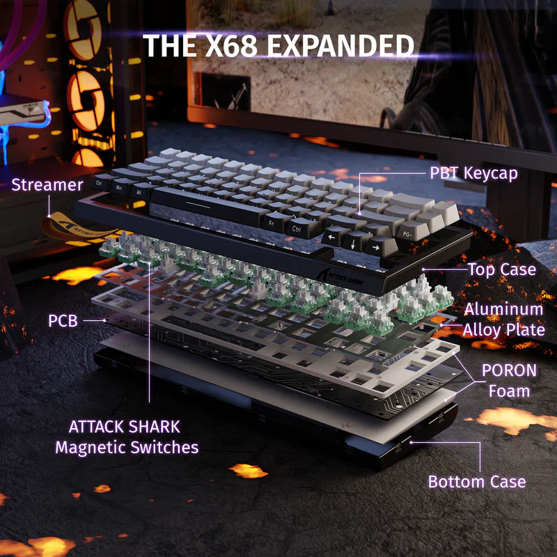 Attack Shark X68 HE Mechanical Keyboard – 66 Keys, Wired RGB, 8KHz Magnetic Switches, Rapid Trigger, Adjustable Actuation, RT/MT/DKS | Moon Night