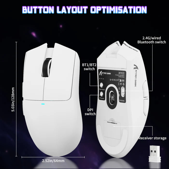 ATTACK SHARK X11SE Wireless Gaming Mouse - White