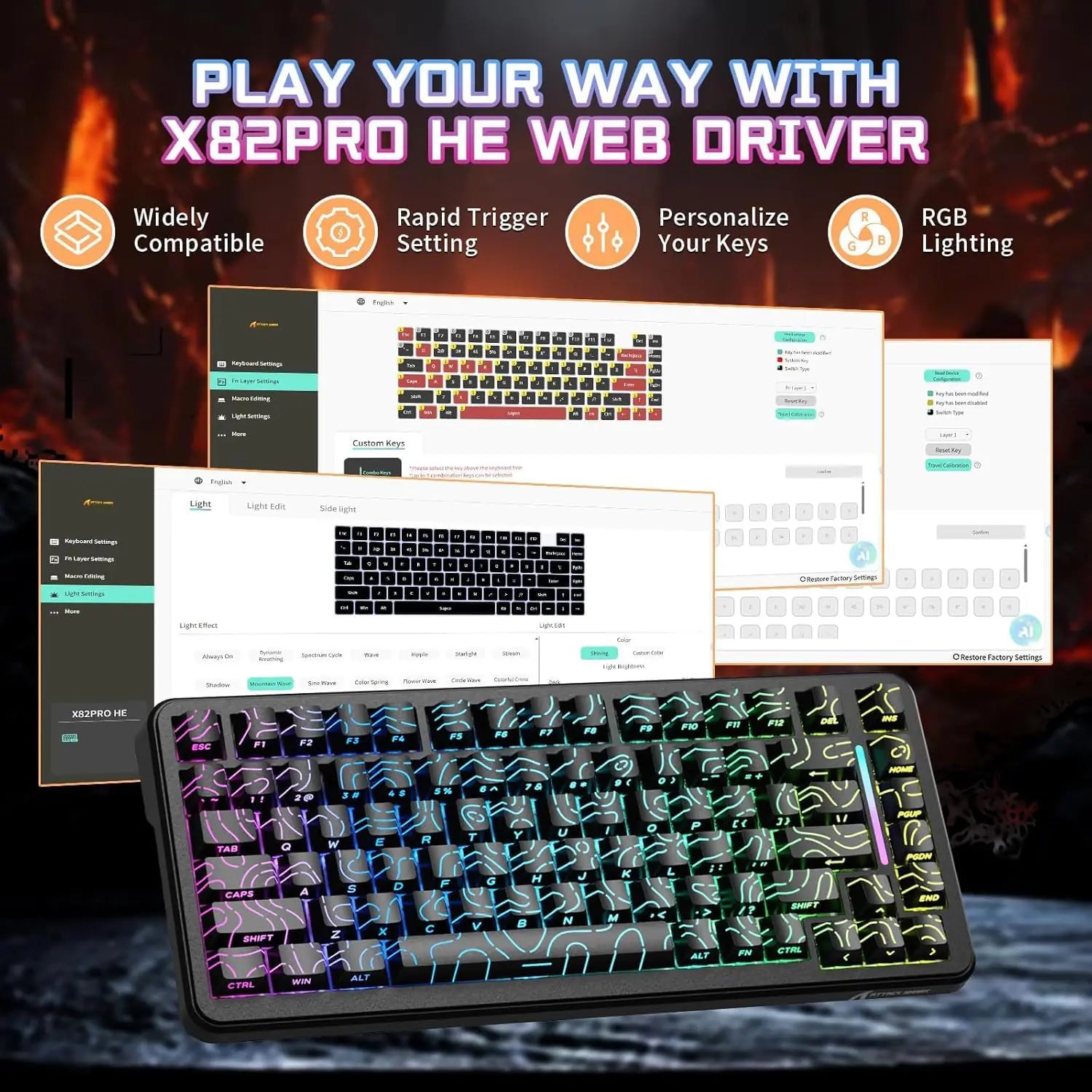 Attack Shark X82 PRO HE Wireless Gaming Keyboard – Magnetic Switch,Tri-Mode, RGB Backlight|COMIC