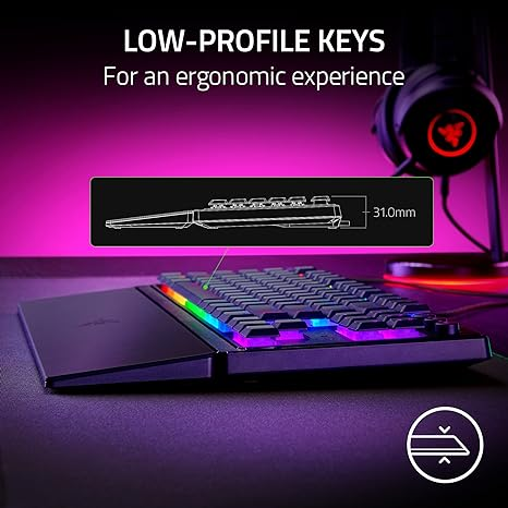 Razer Ornata V3 TKL Gaming Keyboard: Low Profile Keys - Mecha Membrane Switches - UV Coated Keycaps - Backlit Media Keys - 8 Zone RGB Lighting - Spill Resistant - Magnetic Wrist Wrest Snap Tap