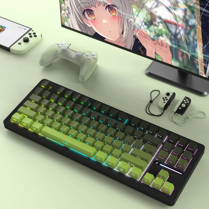 ATTACK SHARK M87PRO Wireless Mechanical Keyboard with Side Printed PBT Keycaps - Green Tea White Jade