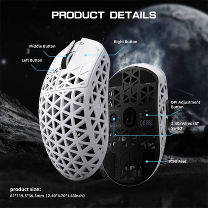 ATTACK SHARK R5 ULTRA Carbon Fiber Wireless 8K PAW3950MAX Gaming Mouse - White