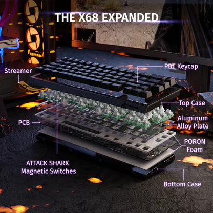 Attack Shark X68 HE Mechanical Keyboard – 66 Keys, Wired RGB, 8KHz Magnetic Switches, Rapid Trigger, Adjustable Actuation, RT/MT/DKS | BLACK