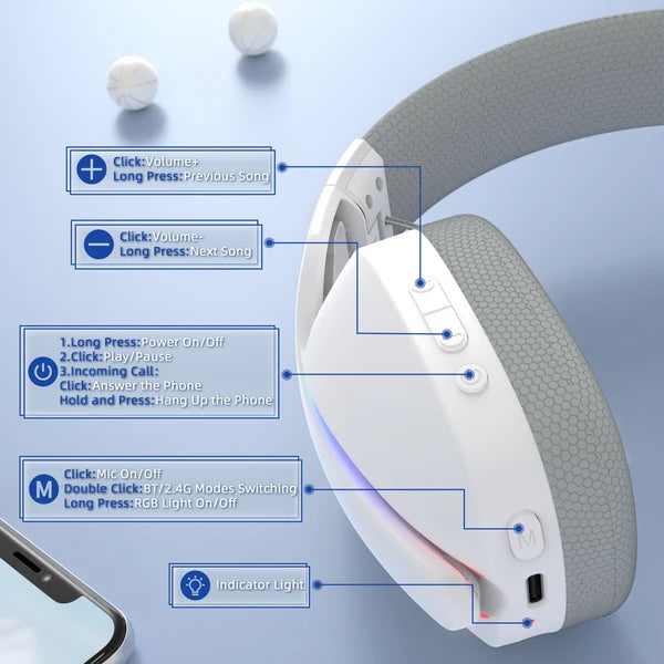 ATTACK SHARK L90 Foldable RGB Ultra-Light Tri-Mode Gaming Headset - WHITE