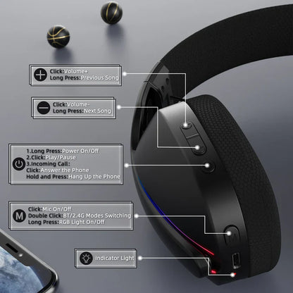 ATTACK SHARK L90 Foldable RGB Ultra-Light Tri-Mode Gaming Headset - Black