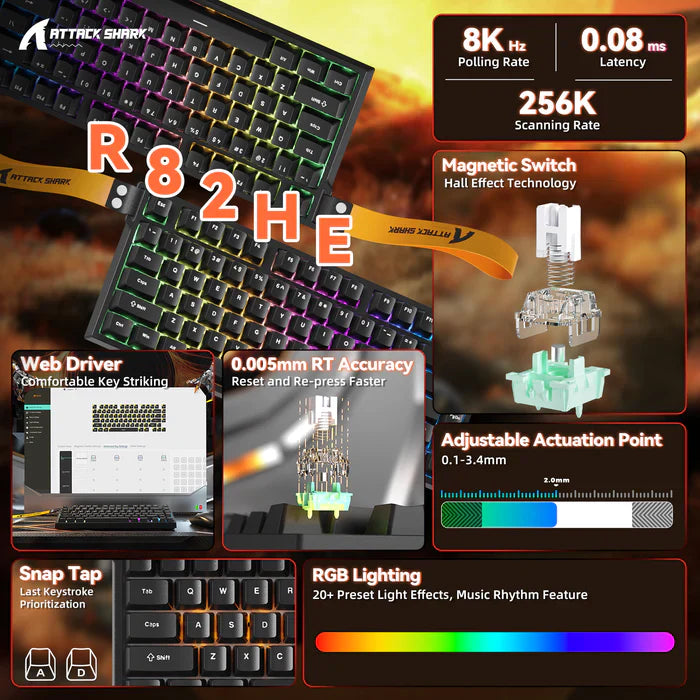 ATTACK SHARK R82 HE Rapid Trigger Wired Keyboard Magnetic Switch - pink contour