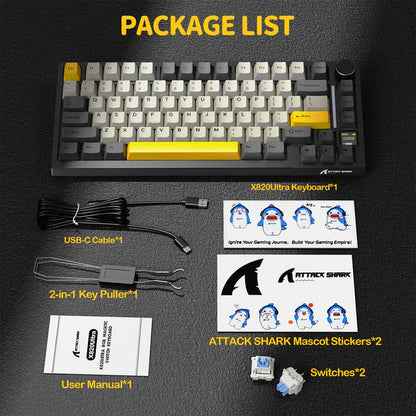 ATTACK SHARK X820Ultra RGB Tri-mode  Mechanical Keyboard - WHITE CONTOUR