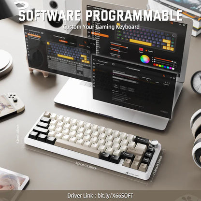 ATTACK SHARK X66 Wireless Mechanical Keyboard with Side Printed PBT Keycaps| CHEESEWHITE