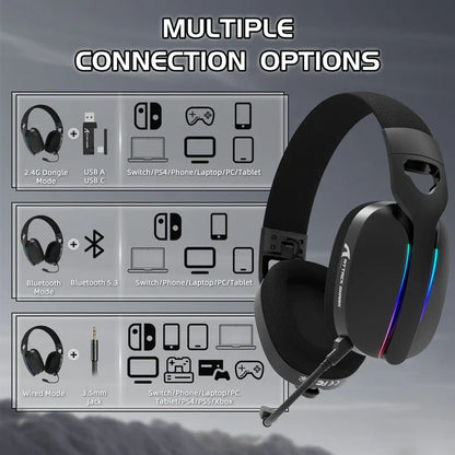 ATTACK SHARK L90 Foldable RGB Ultra-Light Tri-Mode Gaming Headset - Black