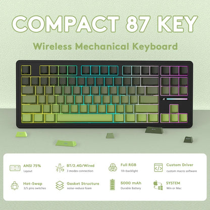 ATTACK SHARK M87PRO Wireless Mechanical Keyboard with Side Printed PBT Keycaps - Green Tea White Jade