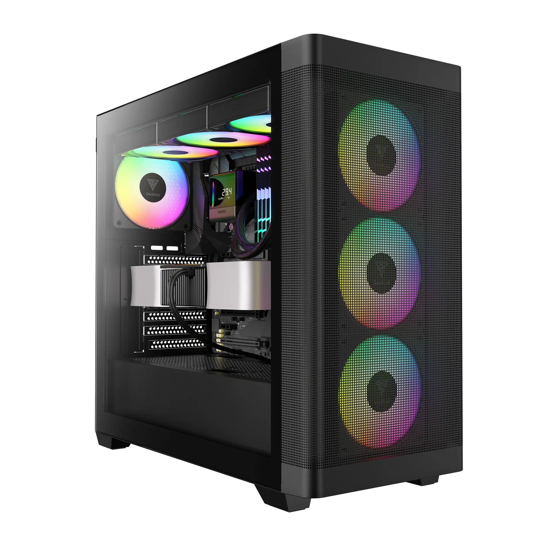 GAMDIAS ATHENA M3  – High-Airflow Mid-Tower With 4 ARGB PWM Fans - Black