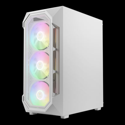 GAMDIAS AURA GC1 ELITE , Mesh RGB Mid-tower GAMING CASE , 4 Built-in 120mm RGB Fans - White