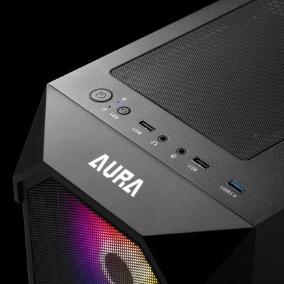 Gamdias Aura GC1 Mid Tower Case With Mesh Front Panel, 4 ARGB - Black
