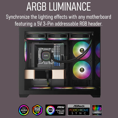 GAMDIAS AURA GL240 LITE ARGB AIO Liquid CPU Cooler With 240mm Radiator, Copper Base, PWM Hydraulic Fans, Motherboard Sync, LGA 1851 & AM5 Support, Easy Universal Mounting