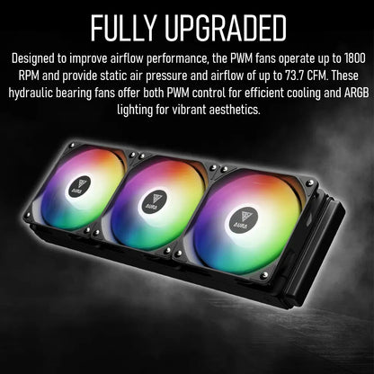 GAMDIAS AURA GL360 LITE ARGB AIO Liquid CPU Cooler With 360mm Radiator, Copper Base, PWM Hydraulic Fans, Motherboard Sync, LGA 1851 & AM5 Support, Easy Universal Mounting