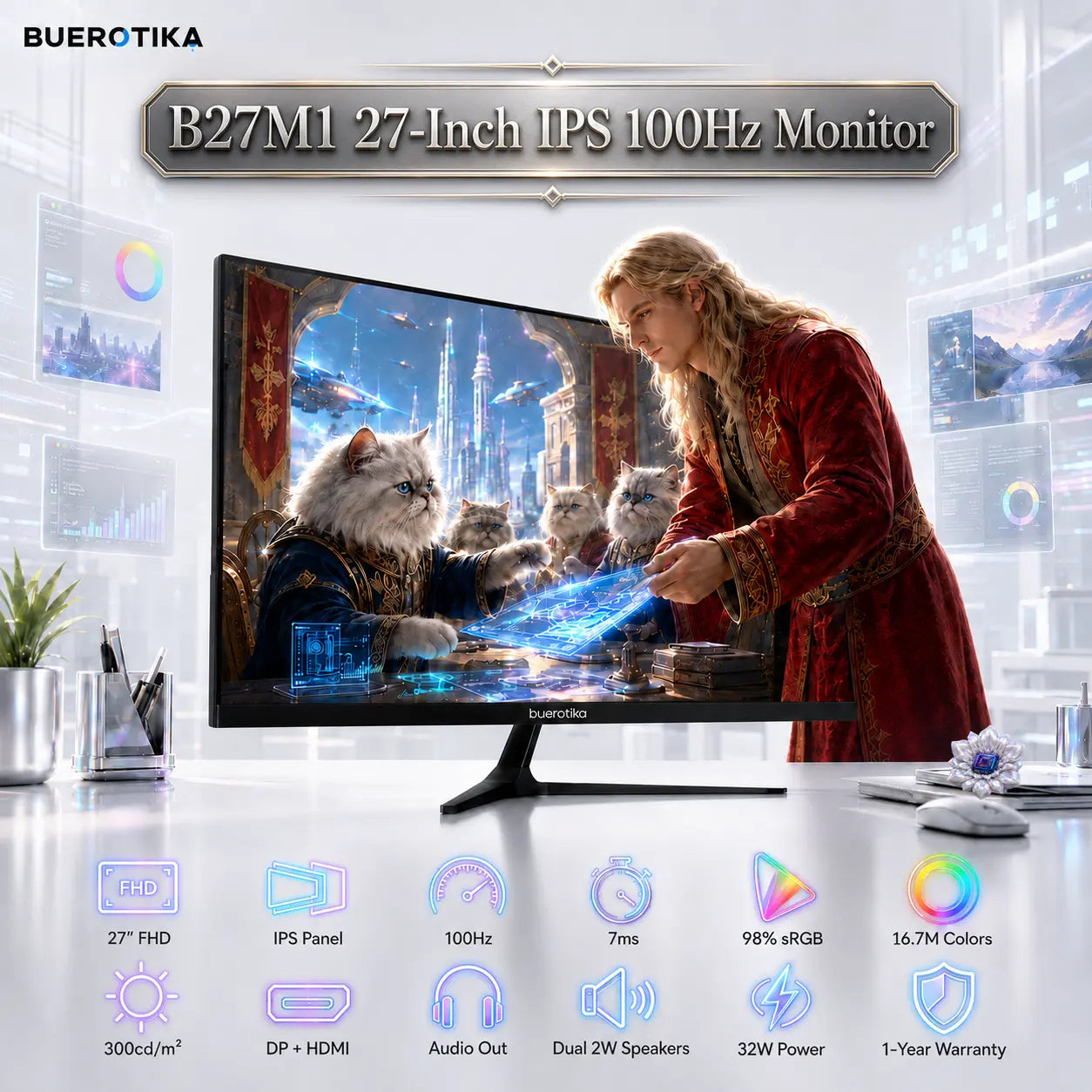 BUEROTIKA B27M1 27Inch Full HD IPS Monitor, 100Hz
