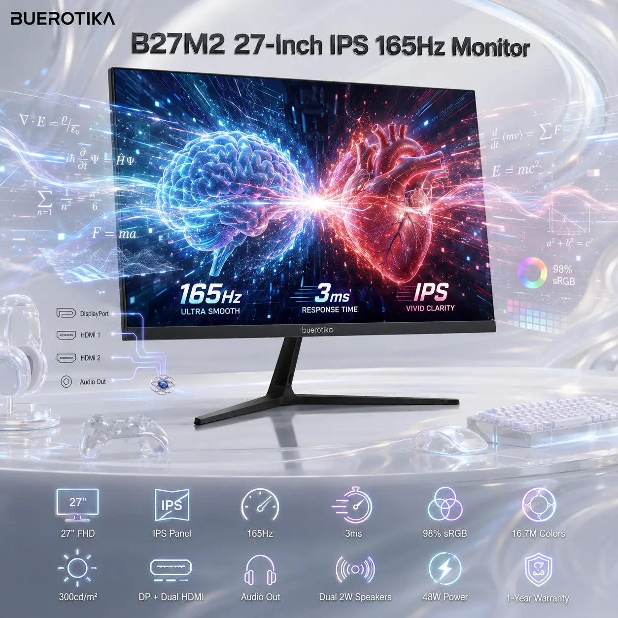 BUEROTIKA B27M2 27Inch Full HD IPS Gaming Monitor, 165Hz