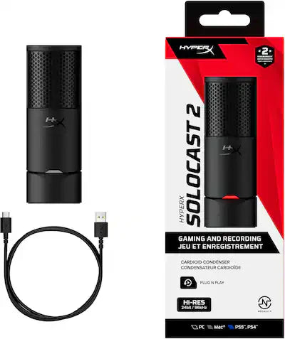 HyperX SoloCast 2 USB Microphone - Plug-and-Play Streaming & Recording Mic