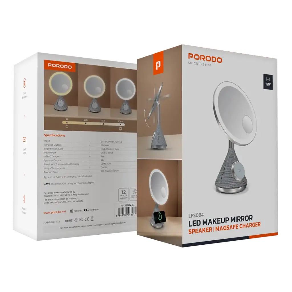 Porodo LED Makeup Mirror With Speaker And Magsafe Charger