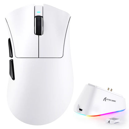 ATTACK SHARK V3PRO Ultra-Light Tri-Mode Gaming Mouse with Charging Dock - White