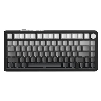 Mechanical keyboard with a black frame and white keycaps on a white background