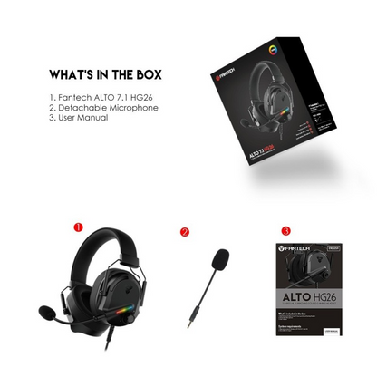 Fantech HG26 ALTO, USB 7.1 Virtual surround sound Gaming Headset With RGB lighting, Detachable Microphone, Crystal-clear & Powerful Sound
