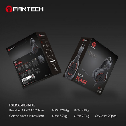 Fantech HQ53 FLASH Gaming Headset with LED Red Illumination and Crystal Clear Audio | BLACK