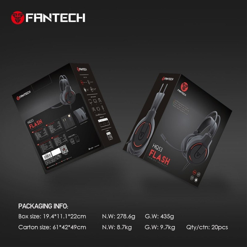 Fantech HQ53 FLASH Gaming Headset with LED Red Illumination and Crystal Clear Audio | BLACK
