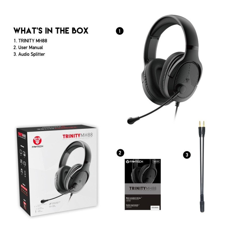 Fantech MH88 TRINITY GamingHeadset, Comfortable Fit, Multiplatform Compatibility | BLACK