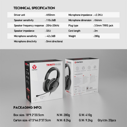 Fantech MH88 TRINITY GamingHeadset, Comfortable Fit, Multiplatform Compatibility | BLACK