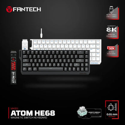 FANTECH ATOM HE68 MK811, High‑Precision Magnetic‑Switch Mechanical Keyboard - White