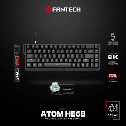 FANTECH ATOM HE68 MK811, High‑Precision Magnetic‑Switch Mechanical Keyboard - Black