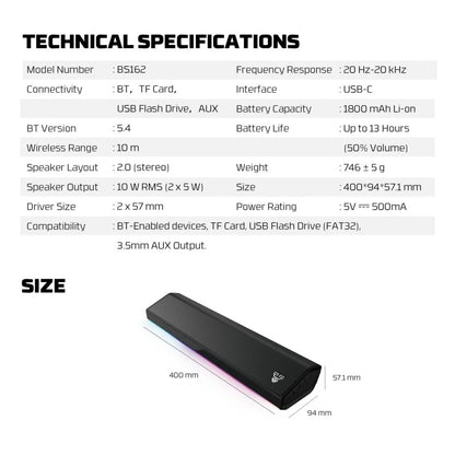 FANTECH BS162 GROOVE BAR PRO , 4-Mode Connectivity Speaker with Powerful Sound, and RGB Lights