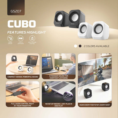FANTECH CUBO GS207 Wired Stereo Speakers, 6W Output, Dual 52mm Drivers, USB + 3.5mm AUX