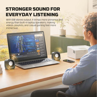 FANTECH CUBO GS207 Wired Stereo Speakers, 6W Output, Dual 52mm Drivers, USB + 3.5mm AUX