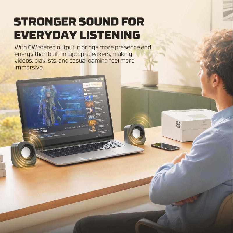 FANTECH CUBO GS207 Wired Stereo Speakers, 6W Output, Dual 52mm Drivers, USB + 3.5mm AUX